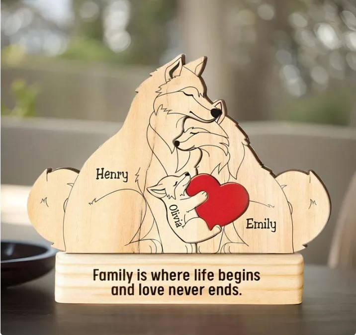 Personalized Wooden Wolf Family Puzzle