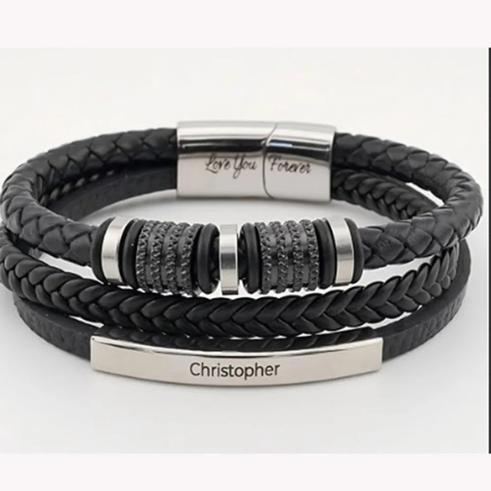 From Dad To  Son — Personalized Name Leather Bracelet Gift Set