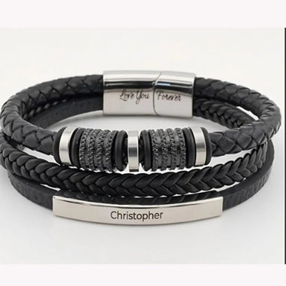 From Dad To  Son — Personalized Name Leather Bracelet Gift Set