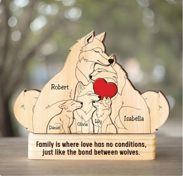 Personalized Wooden Wolf Family Puzzle