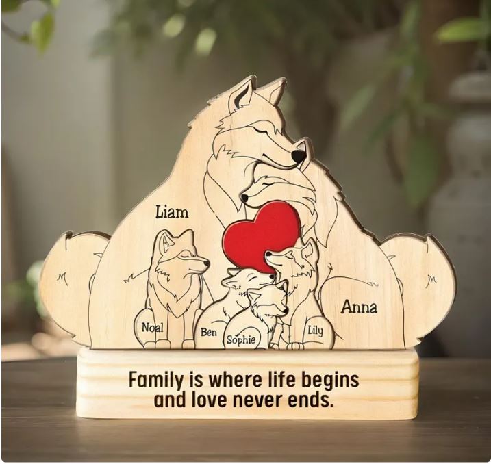 Personalized Wooden Wolf Family Puzzle