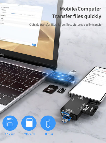 6 in 1 Card Reader for Android Mobile Phone and MacBook/Laptop