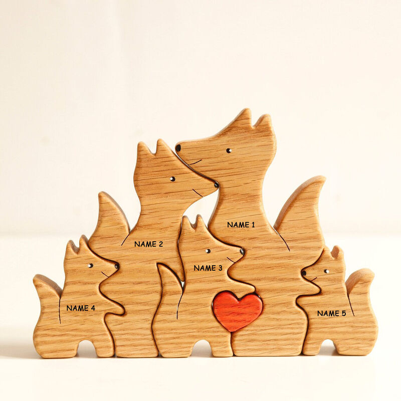 Personalized Fox Family Wooden Puzzle Gift Set