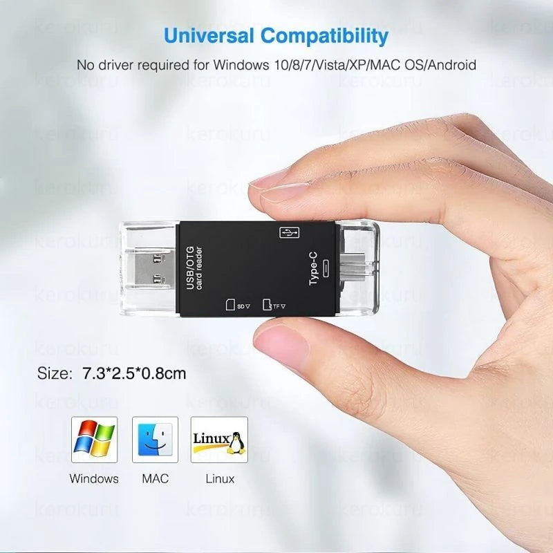 6 in 1 Card Reader for Android Mobile Phone and MacBook/Laptop