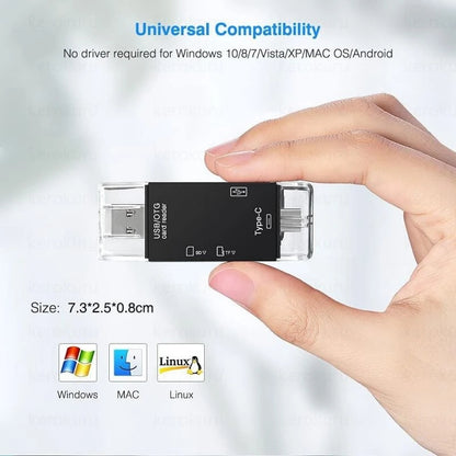 6 in 1 Card Reader for Android Mobile Phone and MacBook/Laptop