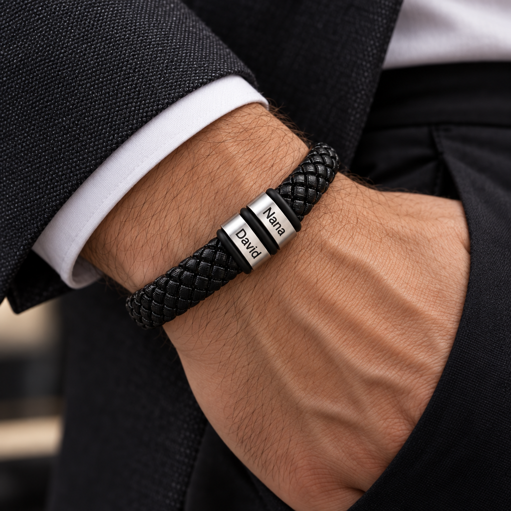 To My Husband Personalized  Steel Beads Leather Bracelet - A Gift He Will Never Forget