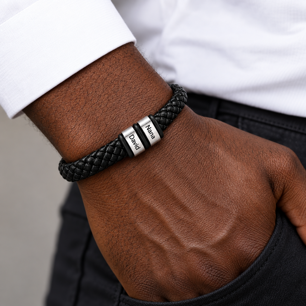 To My Husband Personalized Beads Clan Names Leather Bracelet - A Gift He Will Never Forget