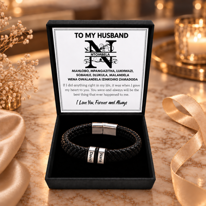 To My Husband Personalized Beads Clan Names Leather Bracelet - A Gift He Will Never Forget