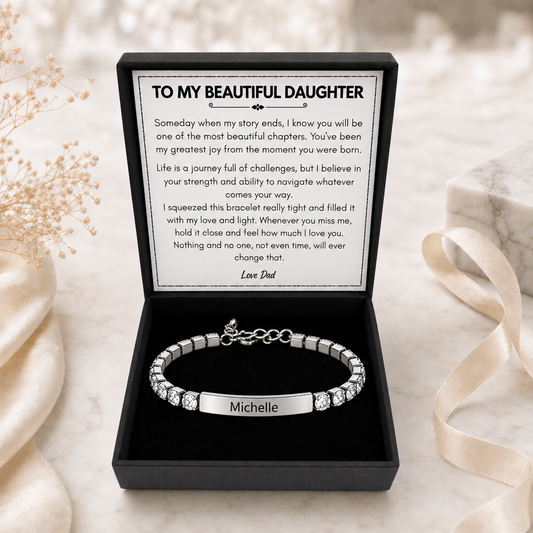 From Dad To  Daughter — Personalized Name Zircon Tennis Adjustable Bracelet Gift Set