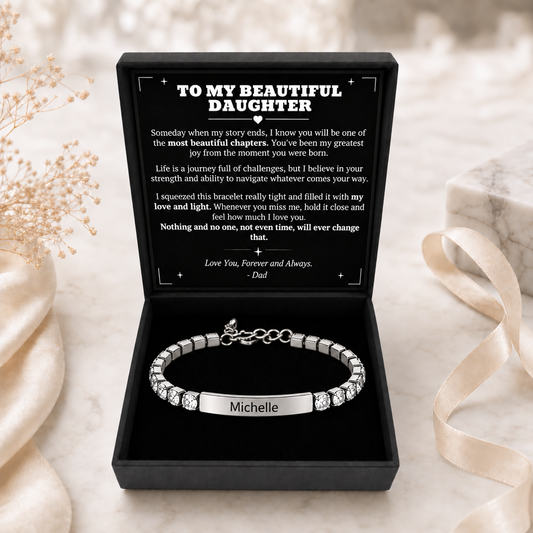From Dad To  Daughter — Personalized Name Zircon Tennis Adjustable Bracelet Gift Set