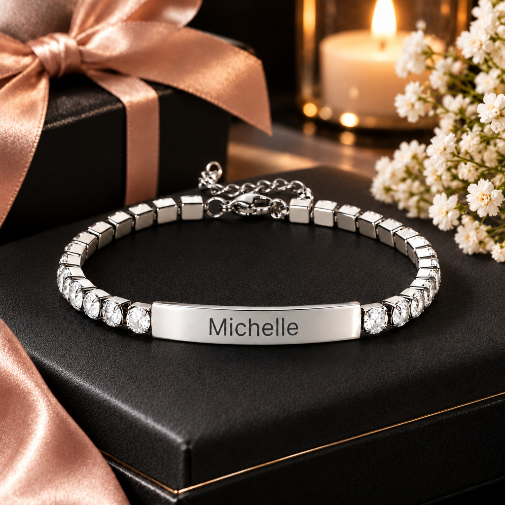 From Dad To  Daughter — Personalized Name Zircon Tennis Adjustable Bracelet Gift Set