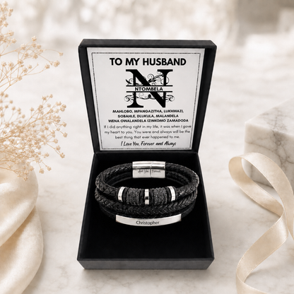 To My Husband Personalized Clan Names Leather Bracelet - A Gift He Will Never Forget