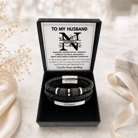To My Husband Personalized Clan Names Leather Bracelet - A Gift He Will Never Forget