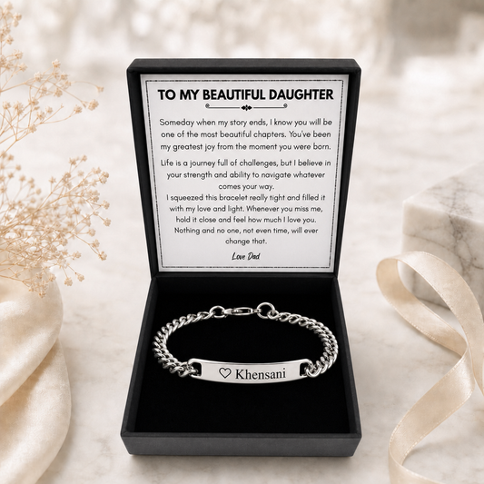 From Dad To  Daughter — Personalized Name Stainless Steel  Bracelet Gift Set