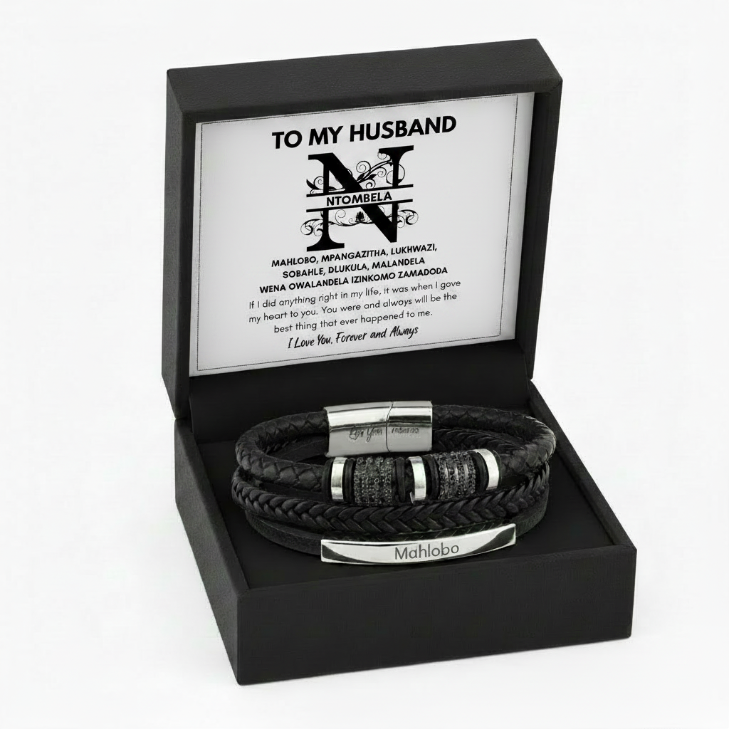 To My Husband Personalized Clan Names Leather Bracelet - A Gift He Will Never Forget