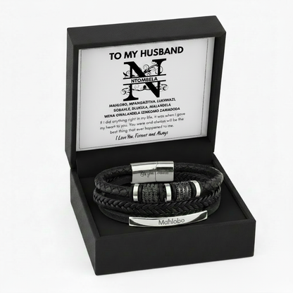 To My Husband Personalized Clan Names Leather Bracelet - A Gift He Will Never Forget