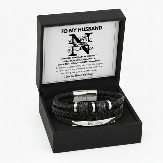 To My Husband Personalized Clan Names Leather Bracelet - A Gift He Will Never Forget
