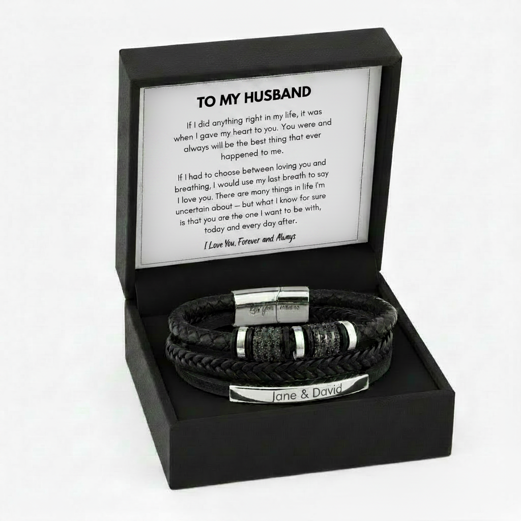 To My Husband Personalized  Leather Bracelet - A Gift He Will Never Forget