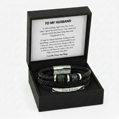 To My Husband Personalized  Leather Bracelet - A Gift He Will Never Forget