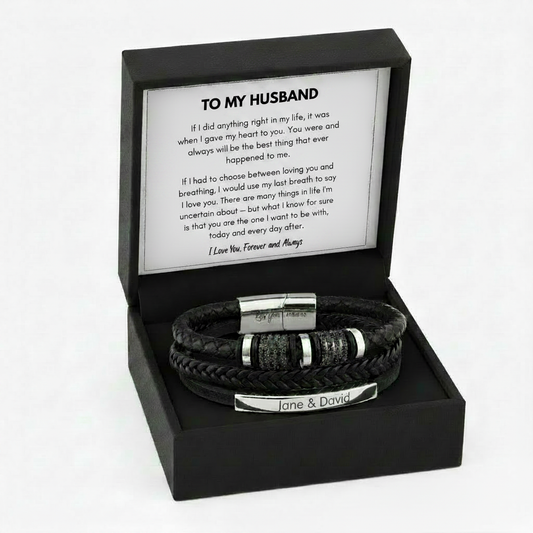 To My Husband Personalized  Leather Bracelet - A Gift He Will Never Forget