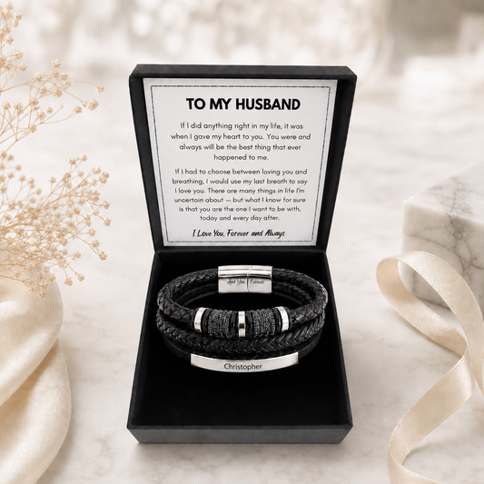 To My Husband Personalized  Leather Bracelet - A Gift He Will Never Forget