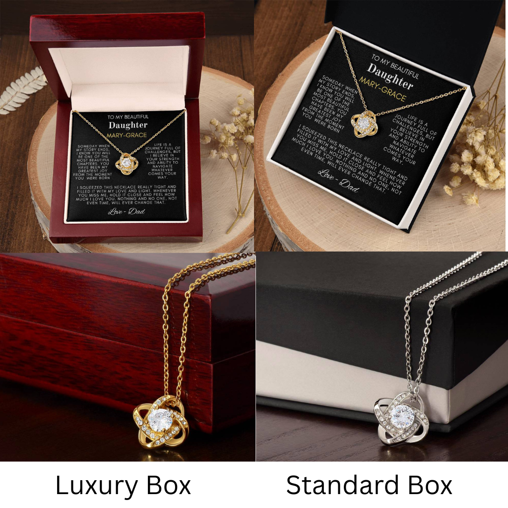 To My Beautiful Daughter — Love Knot Message Card Necklace from Mom