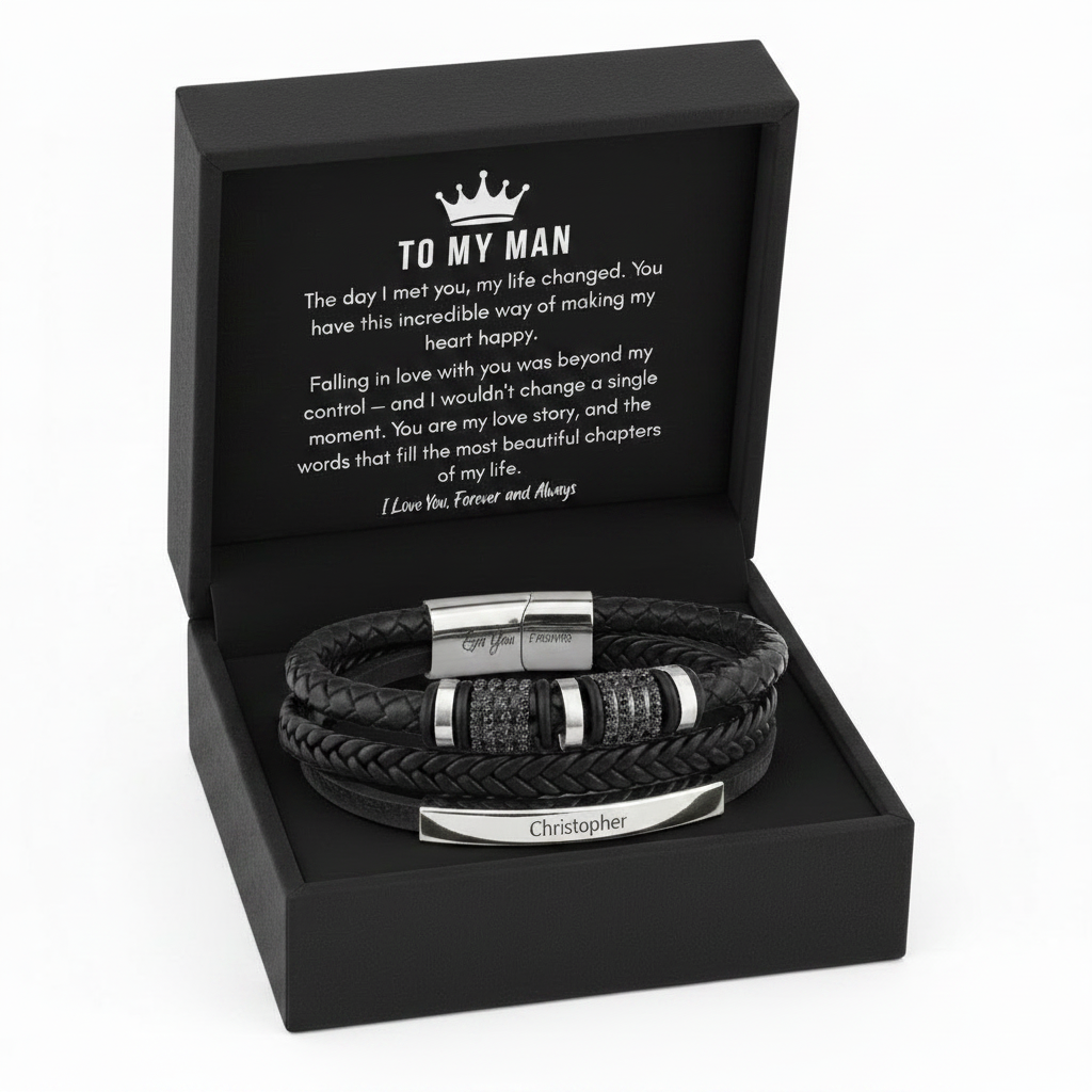To My Man Personalized Name Leather Bracelet - A Gift He Will Never Forget