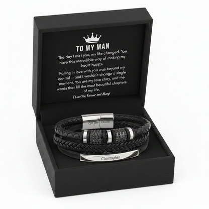 To My Man Personalized Name Leather Bracelet - A Gift He Will Never Forget