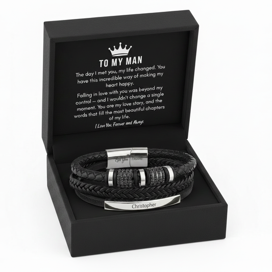 To My Man Personalized Name Leather Bracelet - A Gift He Will Never Forget