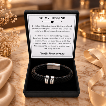 To My Husband Personalized  Steel Beads Leather Bracelet - A Gift He Will Never Forget