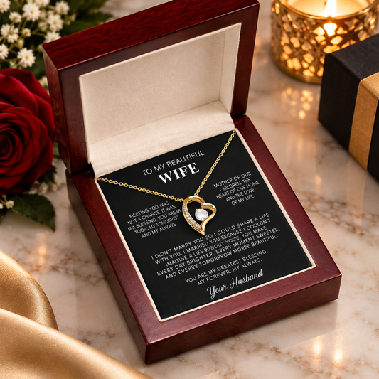 To My Beautiful Wife — Forever Love Message Card Necklace from Husband