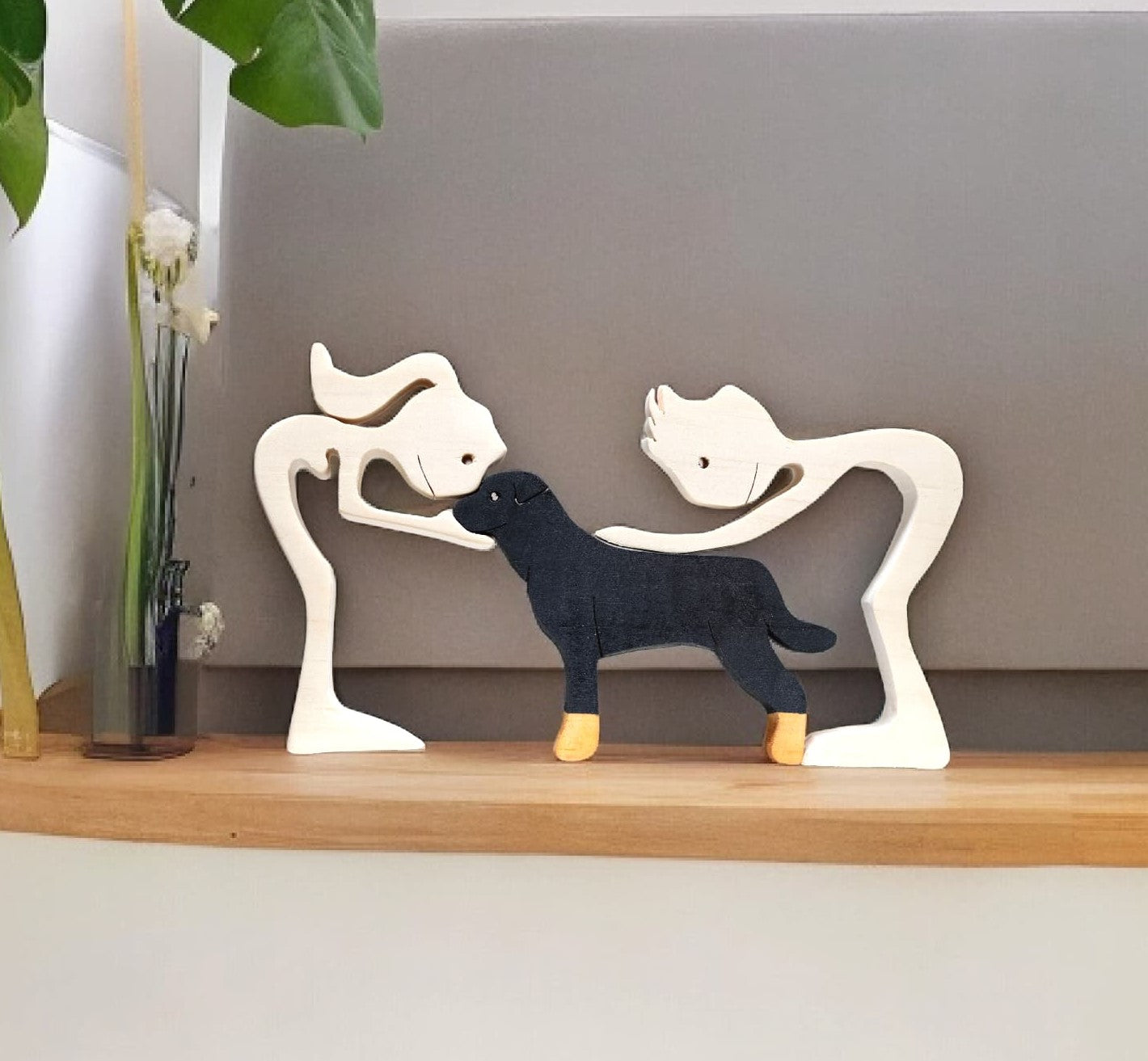 Personalized Wooden Human & Dog Breed Carving Gift Set.