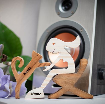 Personalized Wooden Human & Cat Carving Gift Set.