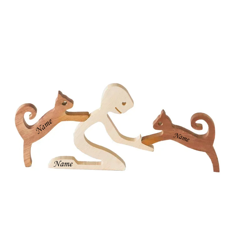 Personalized Wooden Human & Cat Carving Gift Set.