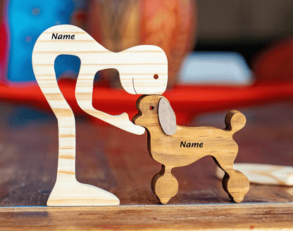 Personalized Wooden Human & Dog Breed Carving Gift Set.