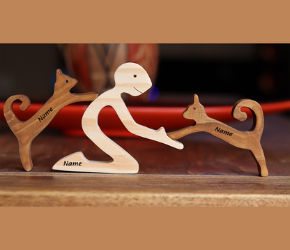 Personalized Wooden Human & Cat Carving Gift Set.