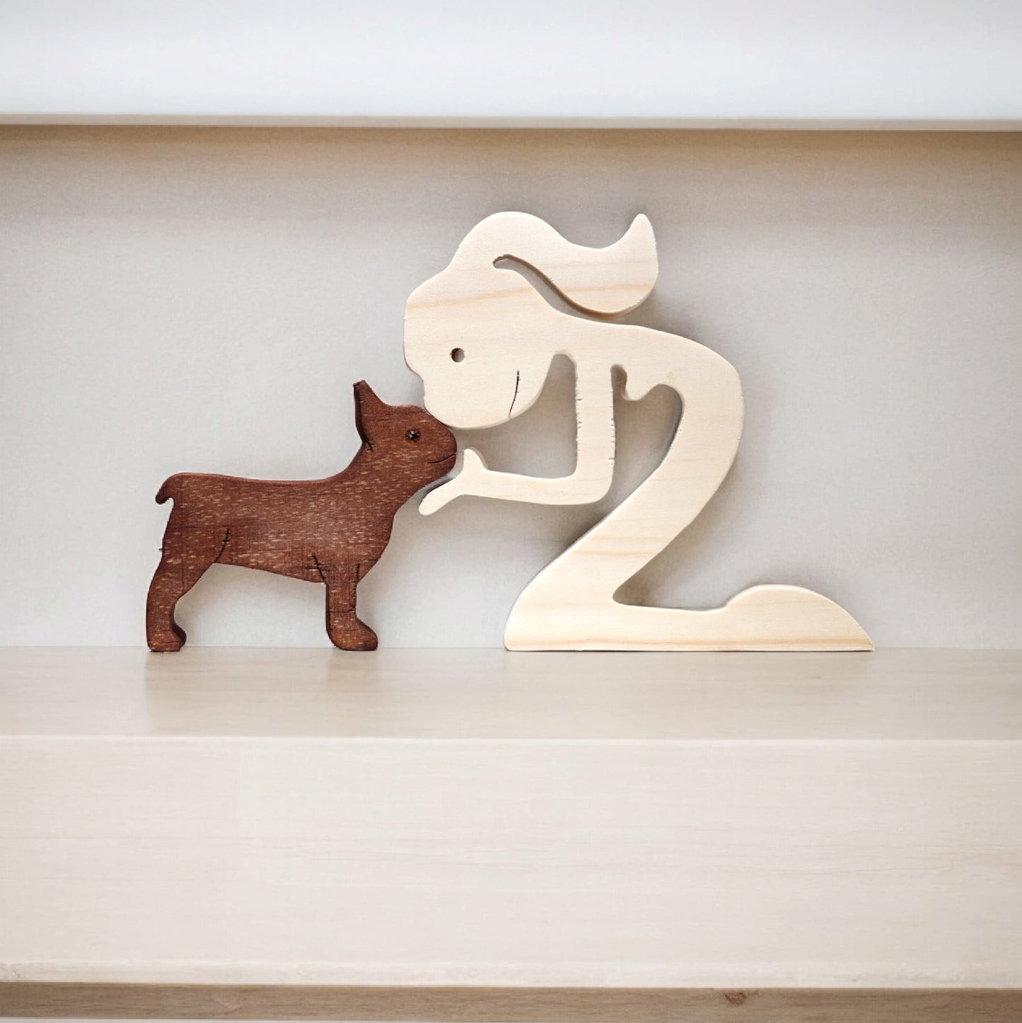 Personalized Wooden Human & Dog Breed Carving Gift Set.