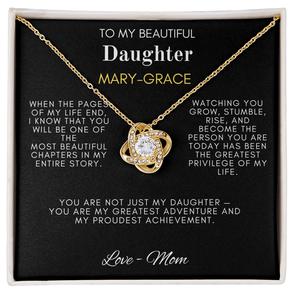 To My Beautiful Daughter — Love Knot Message Card Necklace from Mom