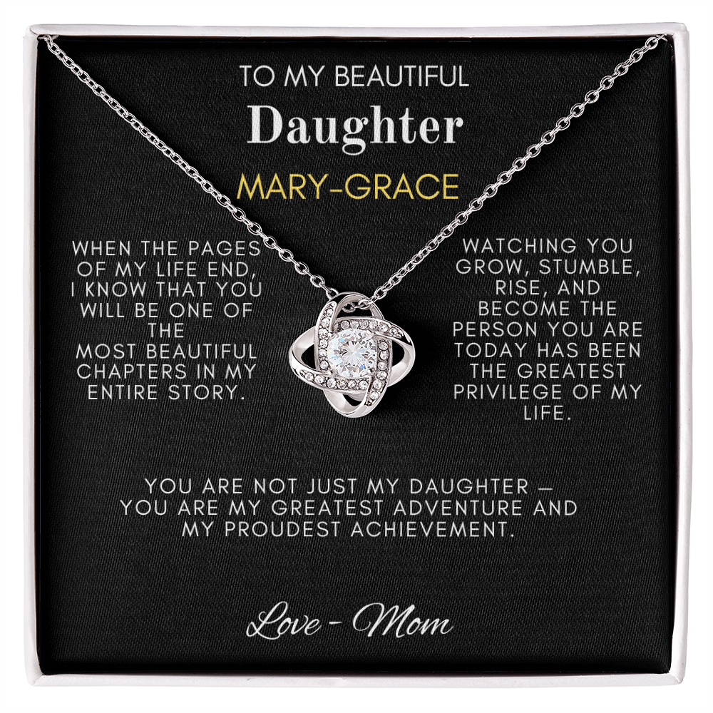 To My Beautiful Daughter — Love Knot Message Card Necklace from Mom