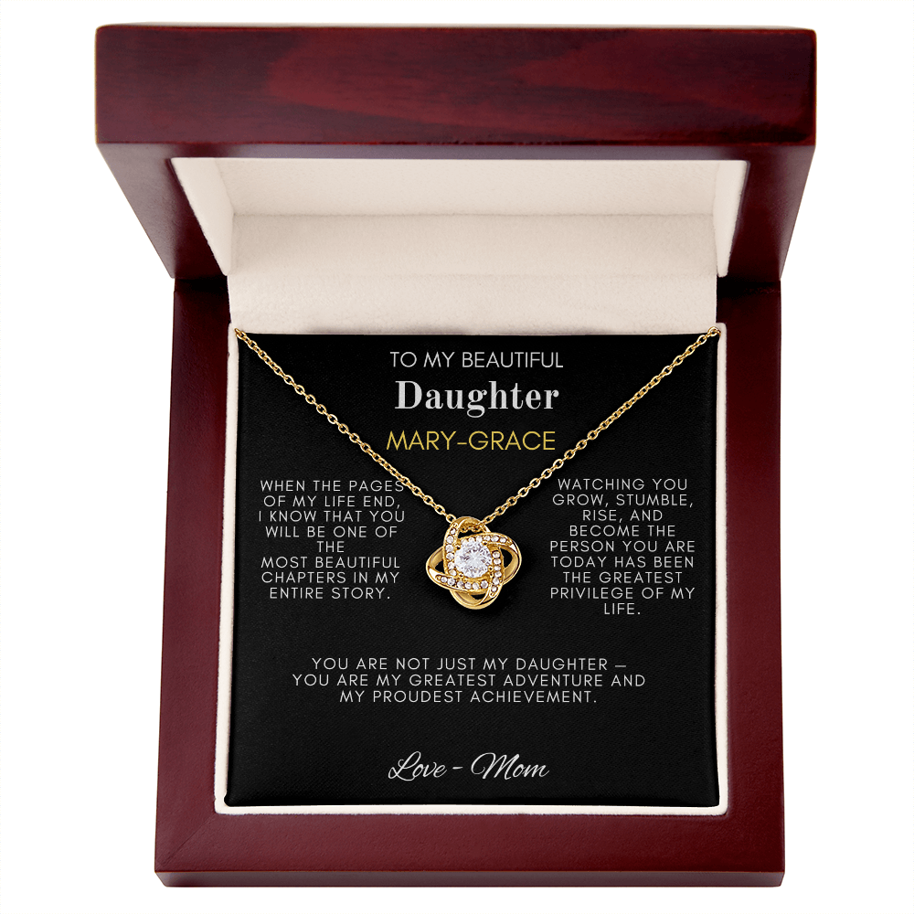 To My Beautiful Daughter — Love Knot Message Card Necklace from Mom