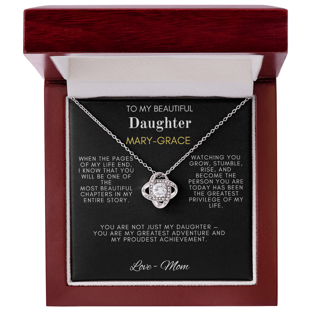 To My Beautiful Daughter — Love Knot Message Card Necklace from Mom