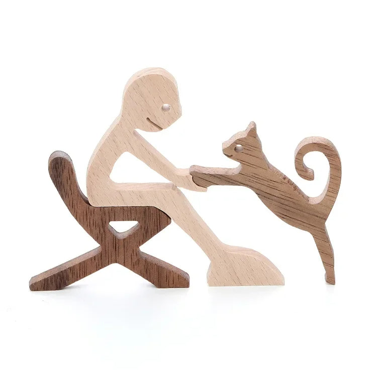 Personalized Wooden Human & Cat Carving Gift Set.