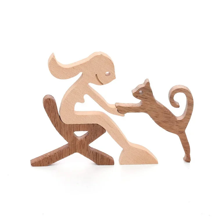 Personalized Wooden Human & Cat Carving Gift Set.